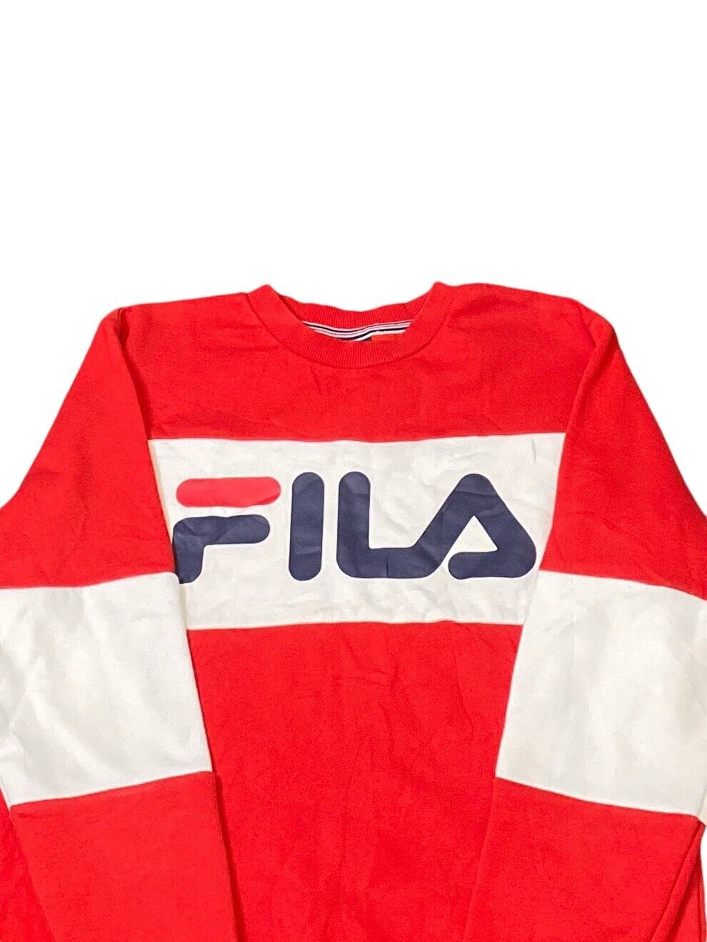 FILA Sweatshirt Men's XS Red Fleece Lined Long Sleeve Logo Crew Neck Pullover