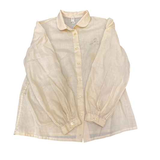 Shirt Top Womens M Yellow Embroidered Casual Long Sleeve Collared Button Down