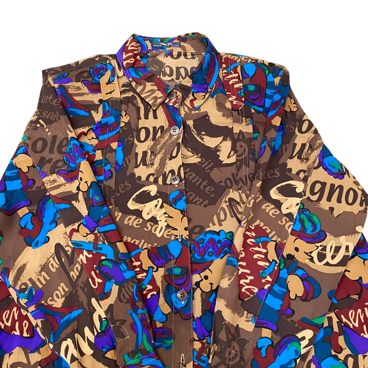 Shirt Top Womens L Multi Printed Chiffon Collar Long Sleeve Button Down Outdoor
