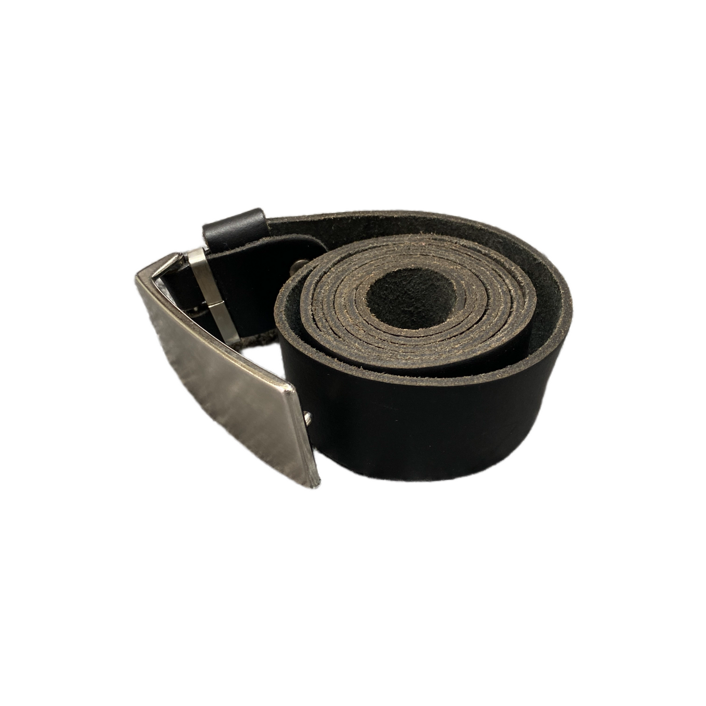 Waist Belt Mens Black Leather Adjustable Silver Rectangular Buckle 46.5 Inches