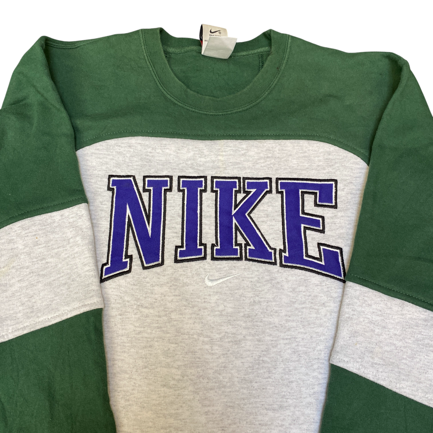 Nike Reworked Sweatshirt Mens M Green Grey Embroidered Spellout Logo Vintage Y2K