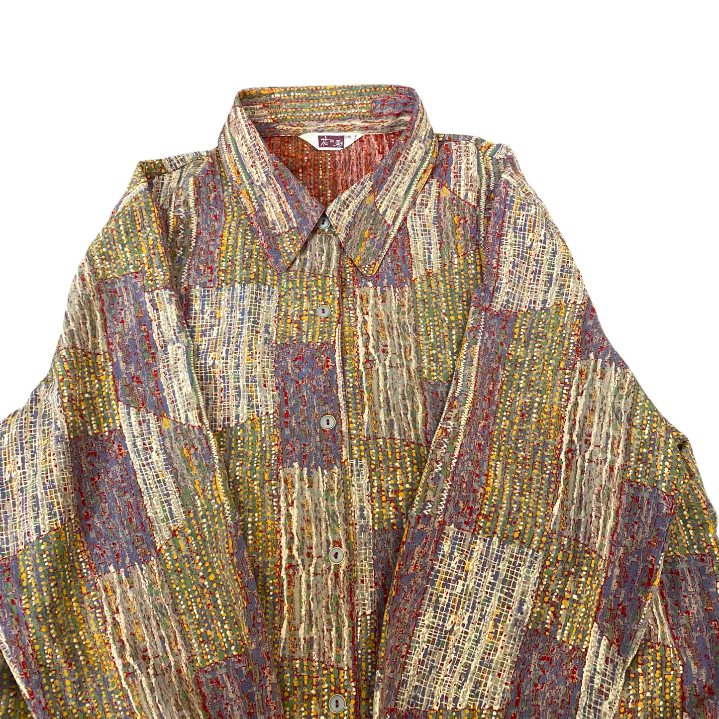 Womens Shirt Top L Multi Geometric Casual Long Sleeve Collared Button Down