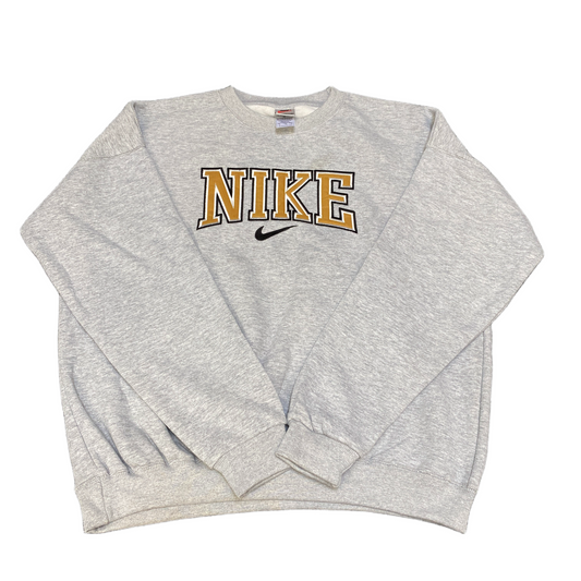 Nike Reworked Sweatshirt Men XL Grey Comfy Embroidered Spellout Logo Vintage Y2K