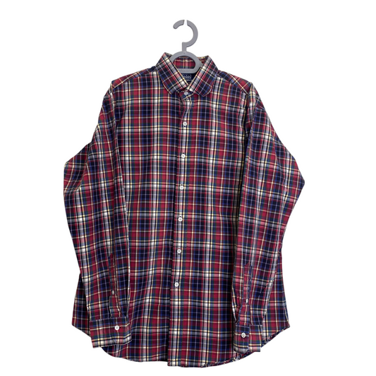 Ralph Lauren Shirt Mens Medium Red Plaid Regent Classic Fit Collar Button Down