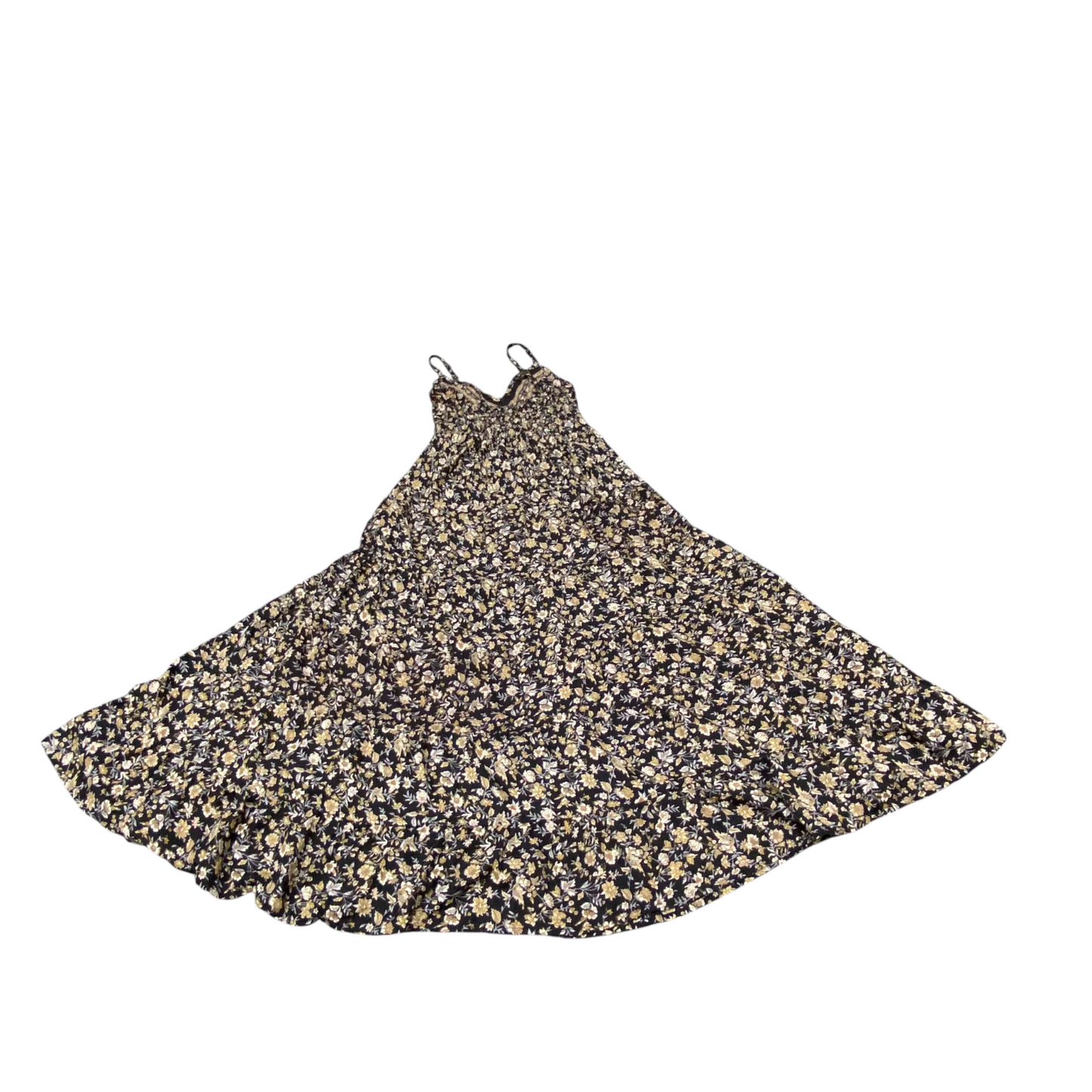 Keawa Maxi Dress Womens S Black Gold Floral V-Neck Spaghetti Straps Pullover