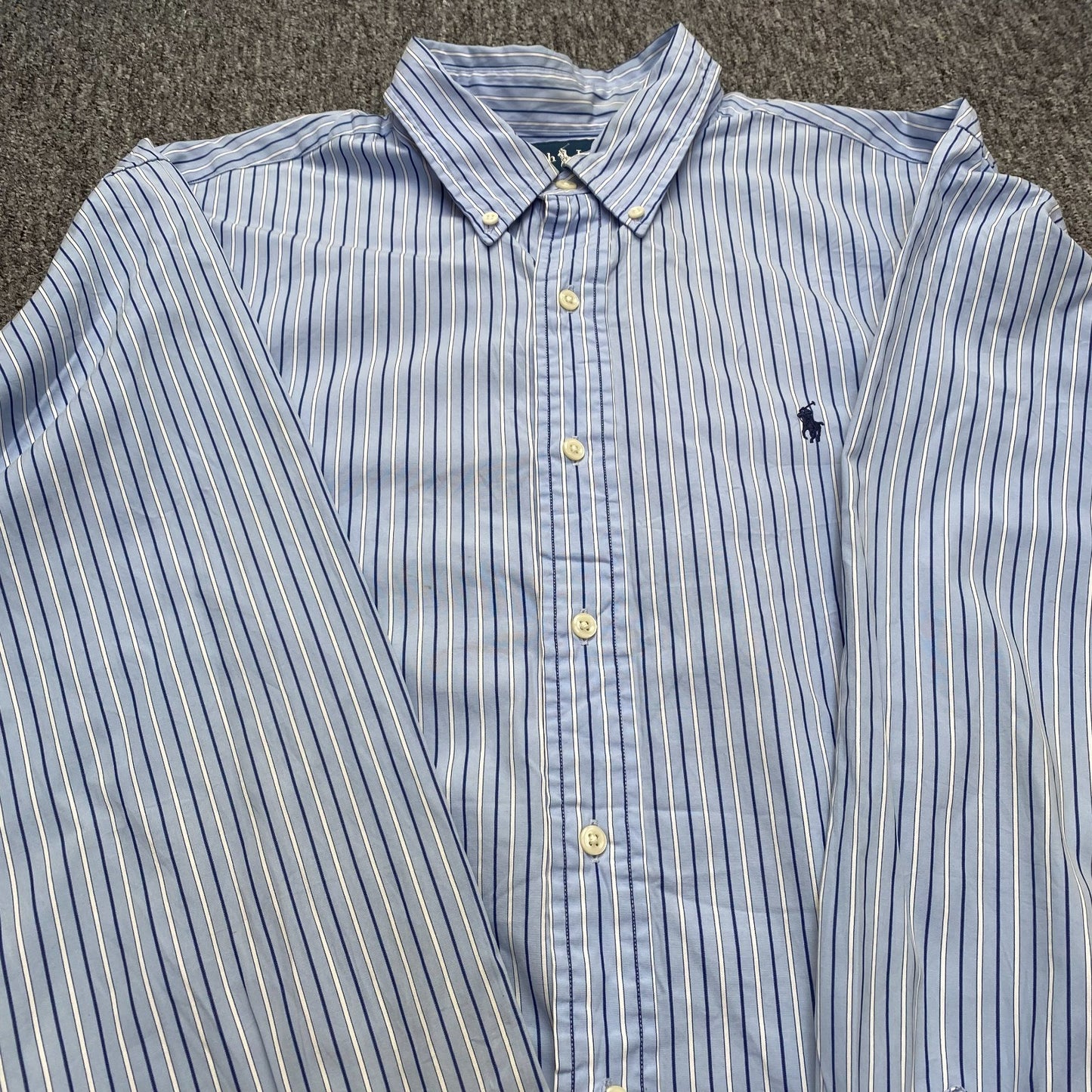 Ralph Lauren Shirt Mens XL Blue Striped Classic Fit Long Sleeve Polo Pony Logo
