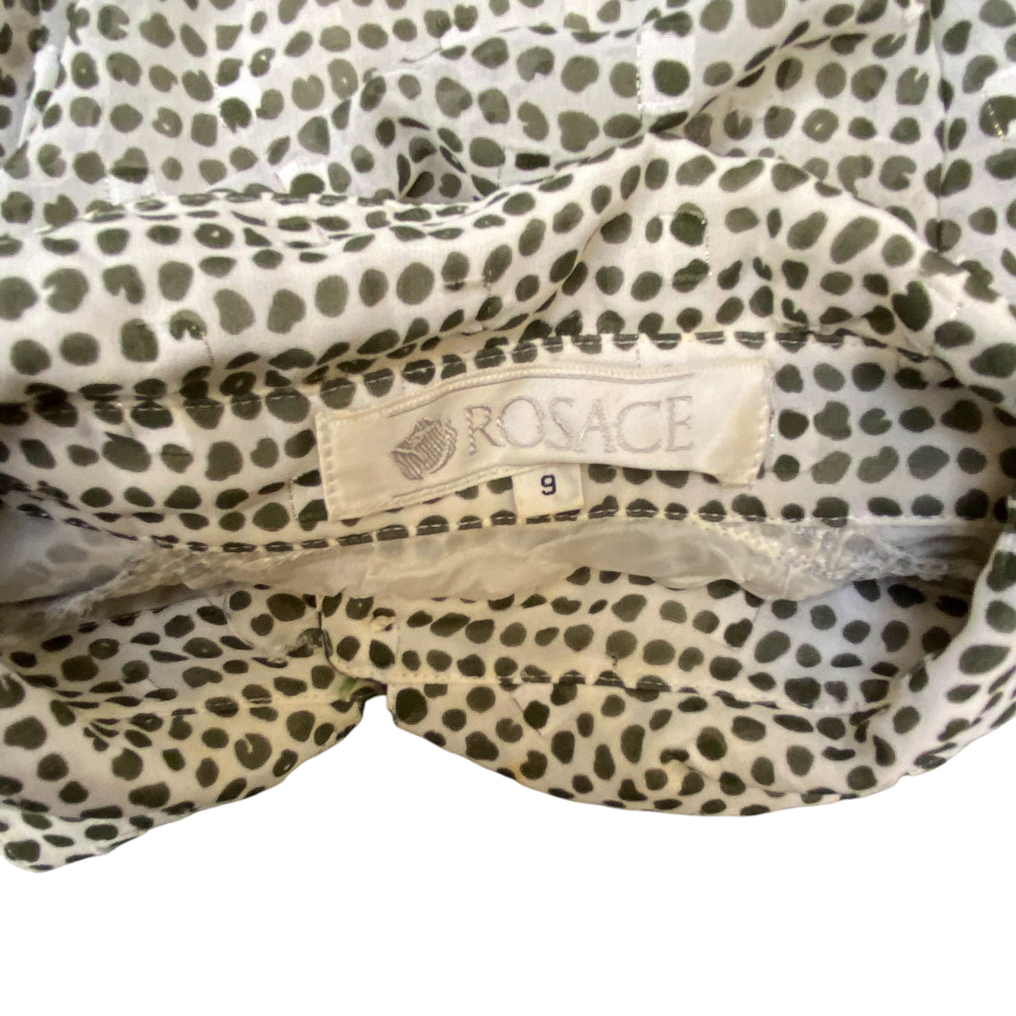 Rosace A-Line Dress Womens S White Green Polka Dot Pleated Long Sleeve Collared