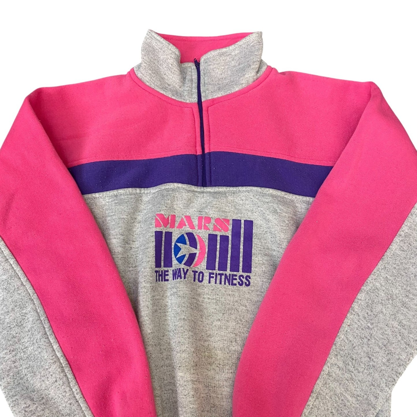 Sweatshirt Womens Medium Grey Pink Fleece Mars The Way To Fitness 1/4 Zip