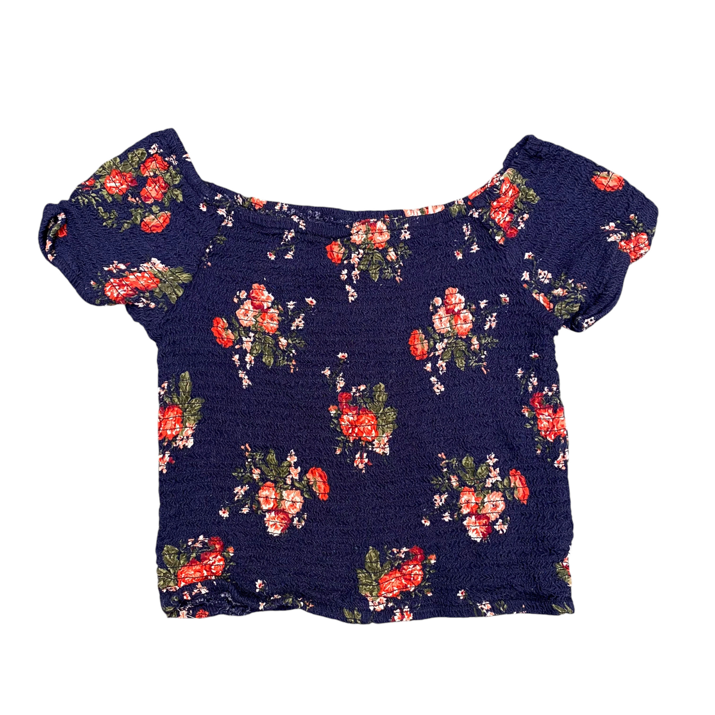 Japna Blouse Top Womens S Blue Floral Overall Smocked Off-Shoulder Pullover