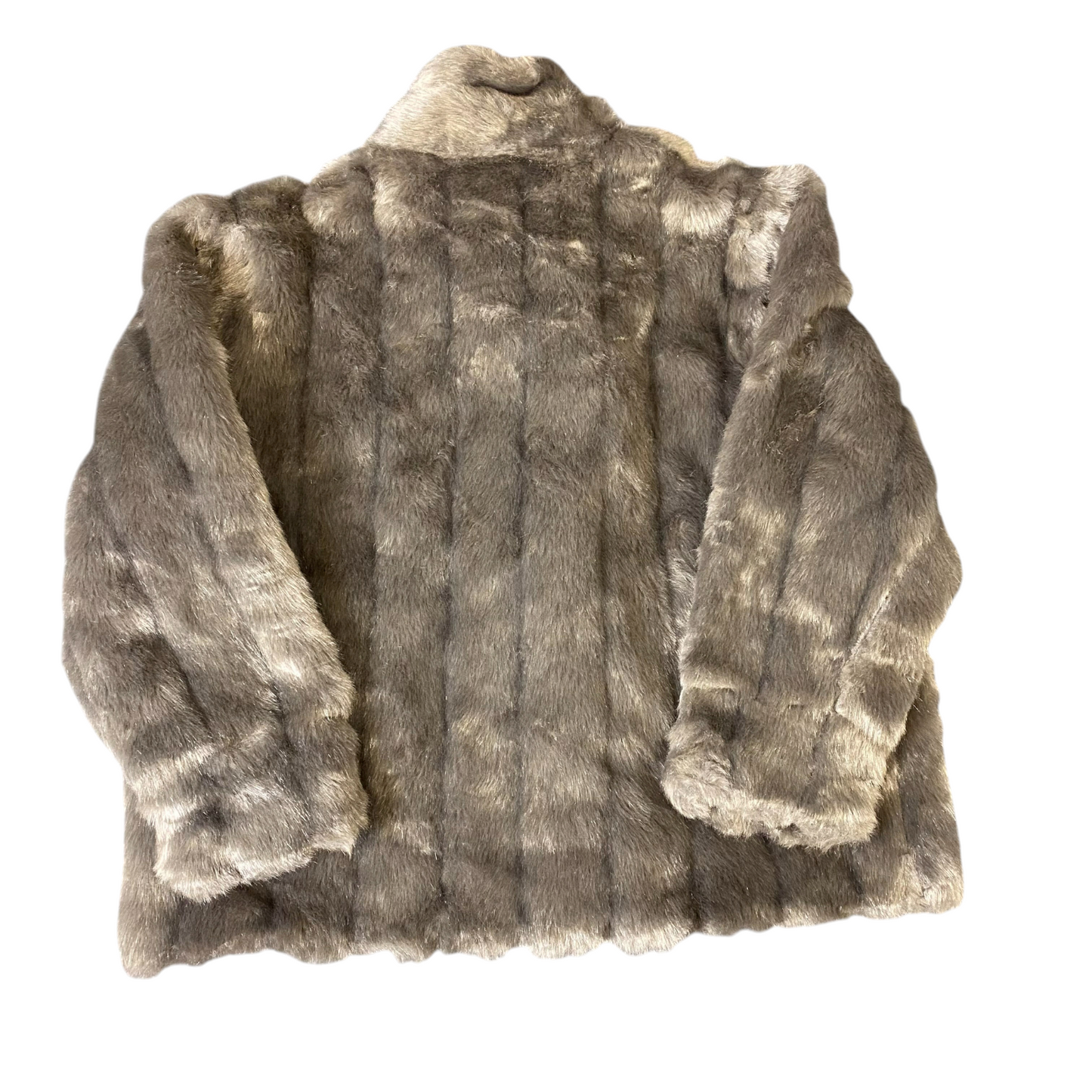 Co Faux Fur Coat Womens Large Brown Lined Plush Shawl Collar Hook & Eye Front