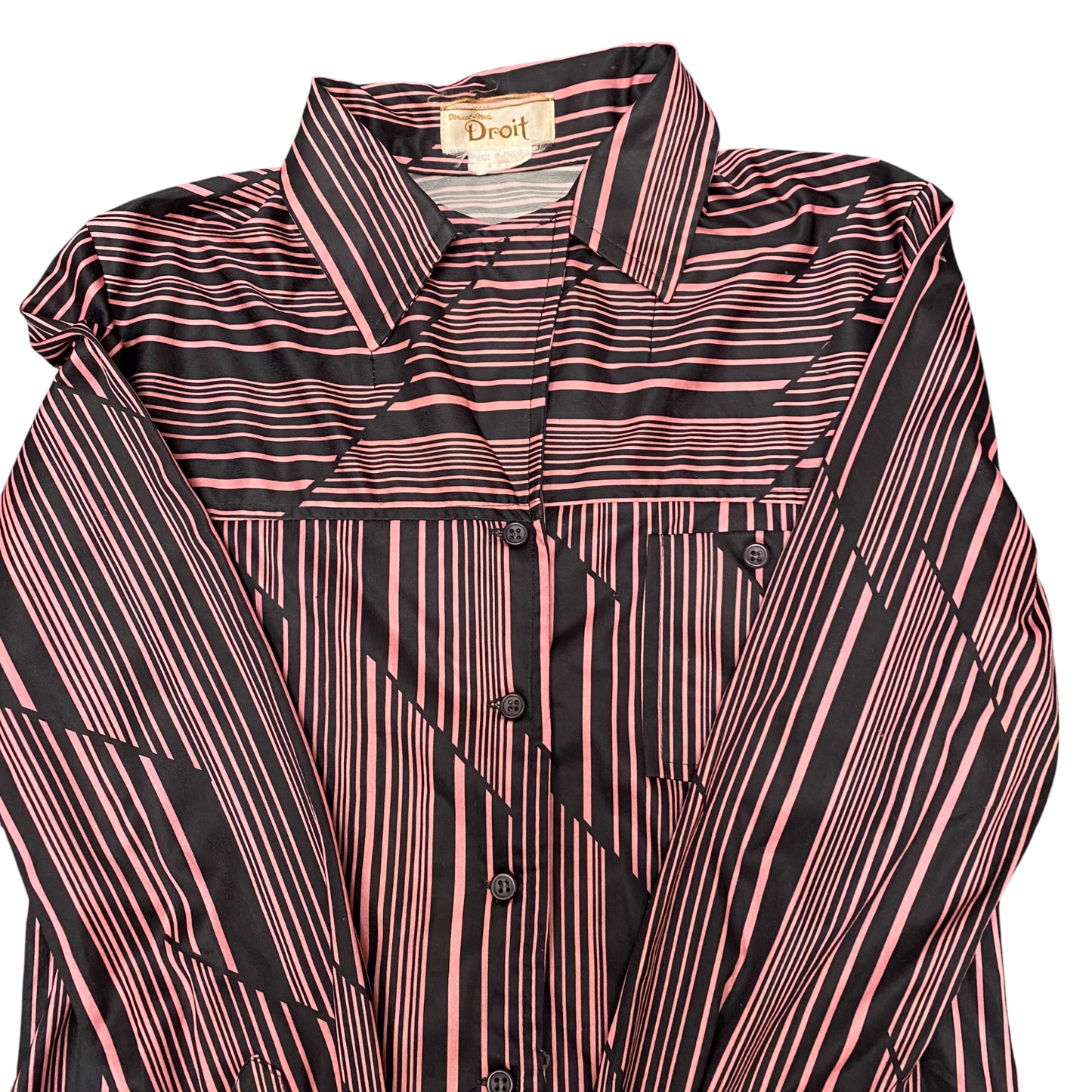 Shirt Top Womens S Black Pink Patterned Long Sleeve Collared Button Down Outdoor