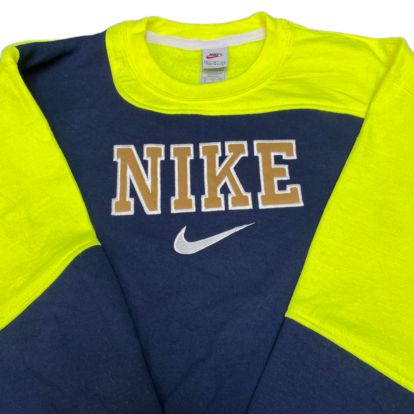 Nike Reworked Sweatshirt Mens M Green Blue Embroidered Spellout Logo Vintage Y2K