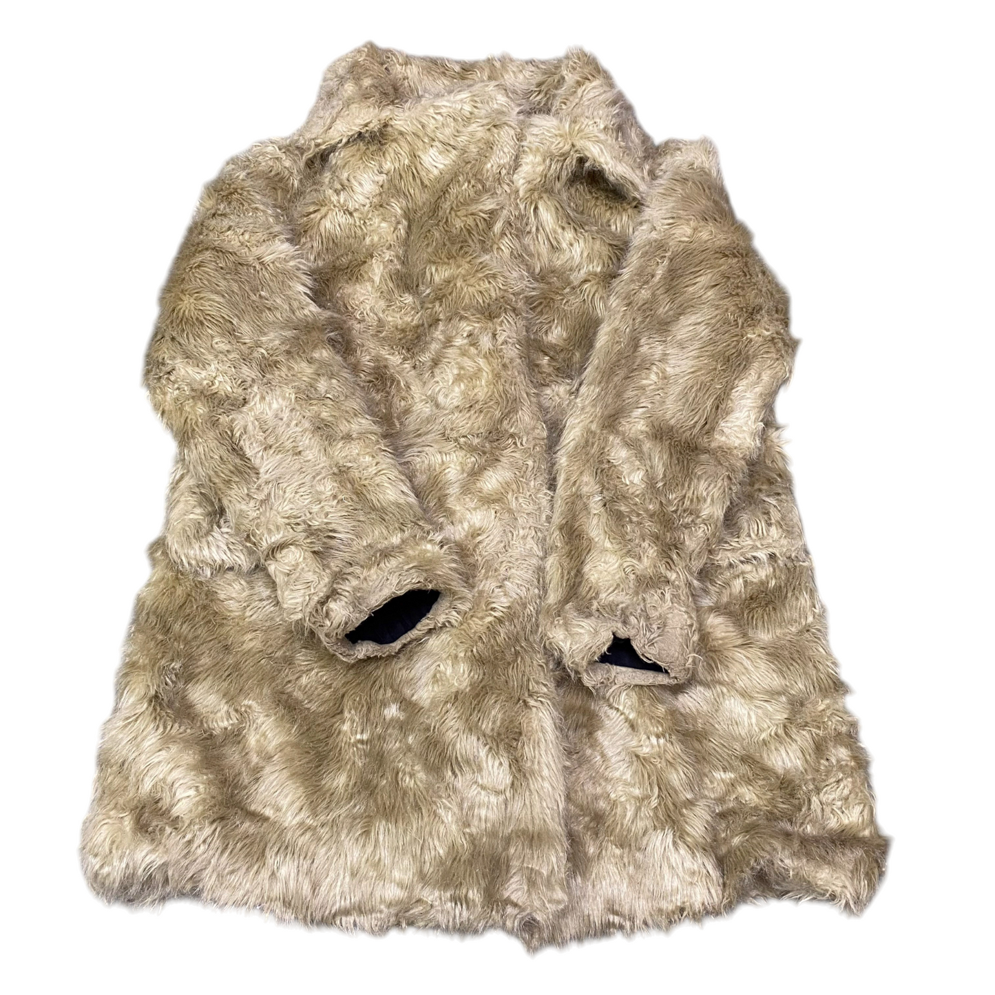 The New Country Faux Fur Coat Womens Small Beige Lined Long Sleeve Collared