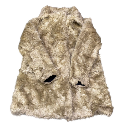 The New Country Faux Fur Coat Womens Small Beige Lined Long Sleeve Collared