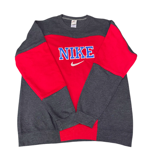 Nike Reworked Sweatshirt Mens M Red Black Embroidered Spellout Logo Vintage Y2K