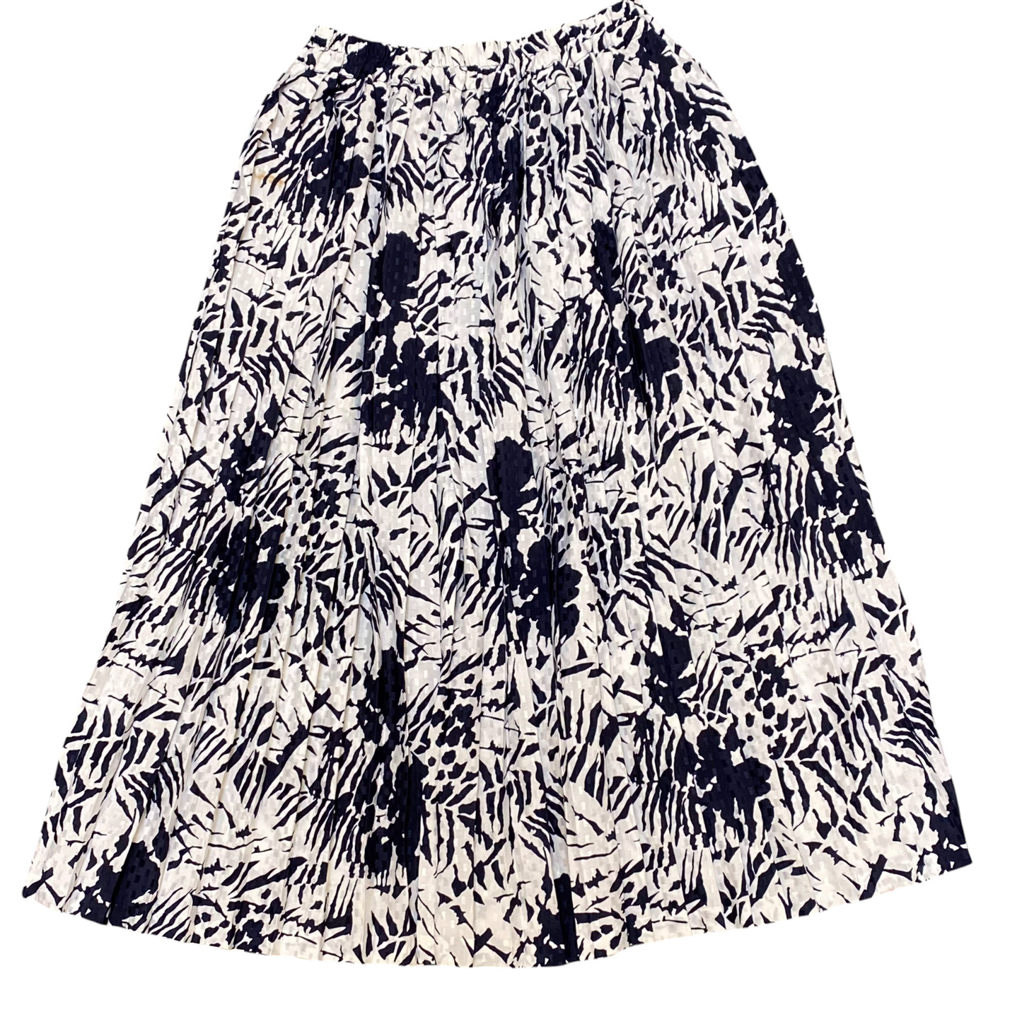 Women's Maxi Skirt S White Black Floral Print Pleated Elastic Waist Pull On