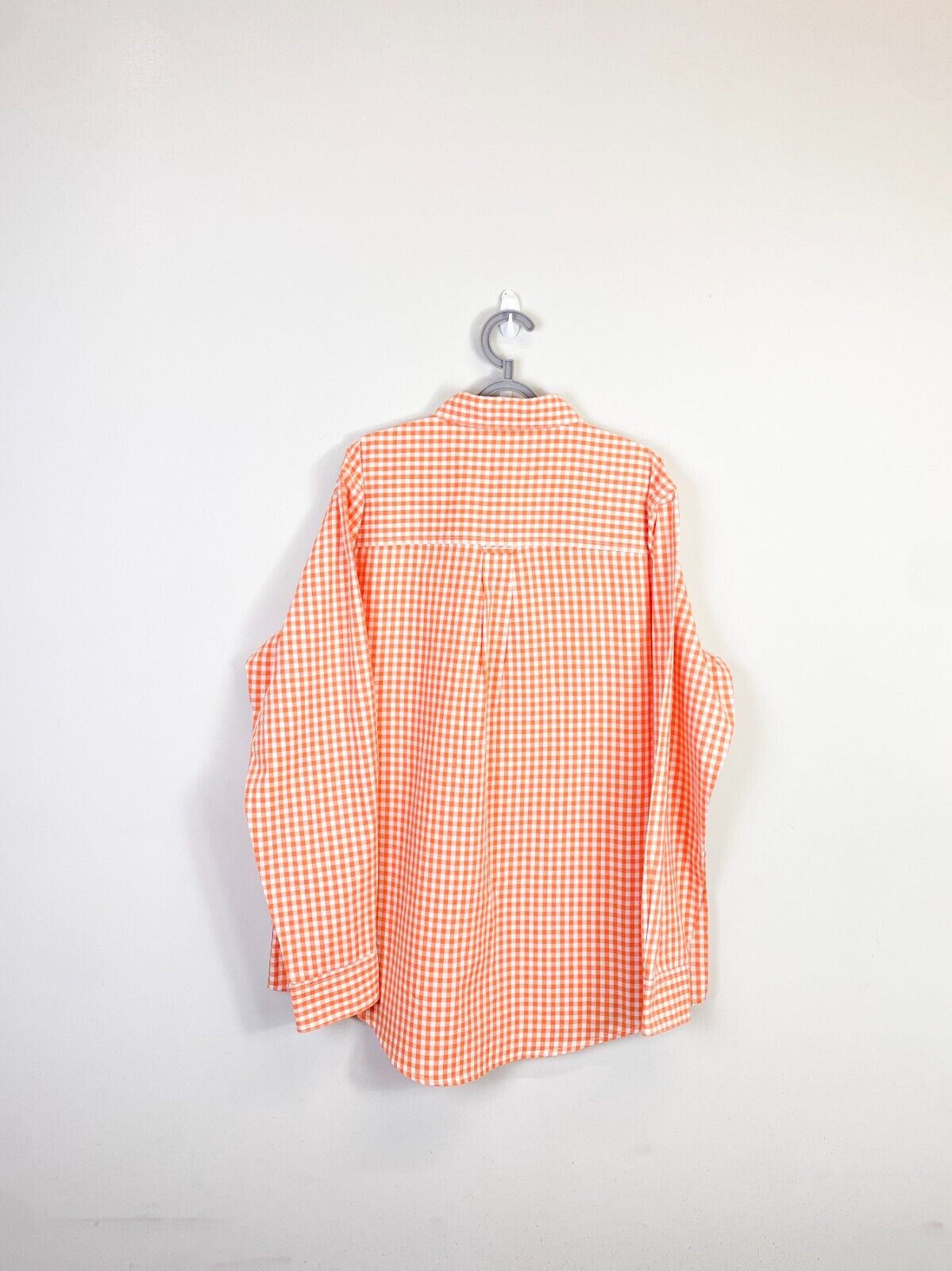 Chaps Shirt Mens L Orange Checkered Cotton Easy Care Collared Casual Button Down