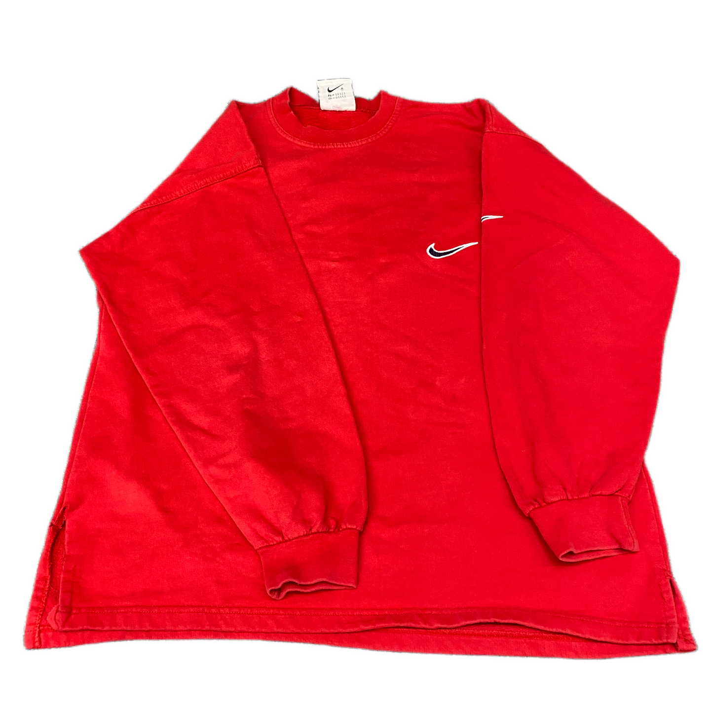 Nike Sweatshirt Mens Medium Red Fleece Lined Swoosh Logo Side Slit Long Sleeve