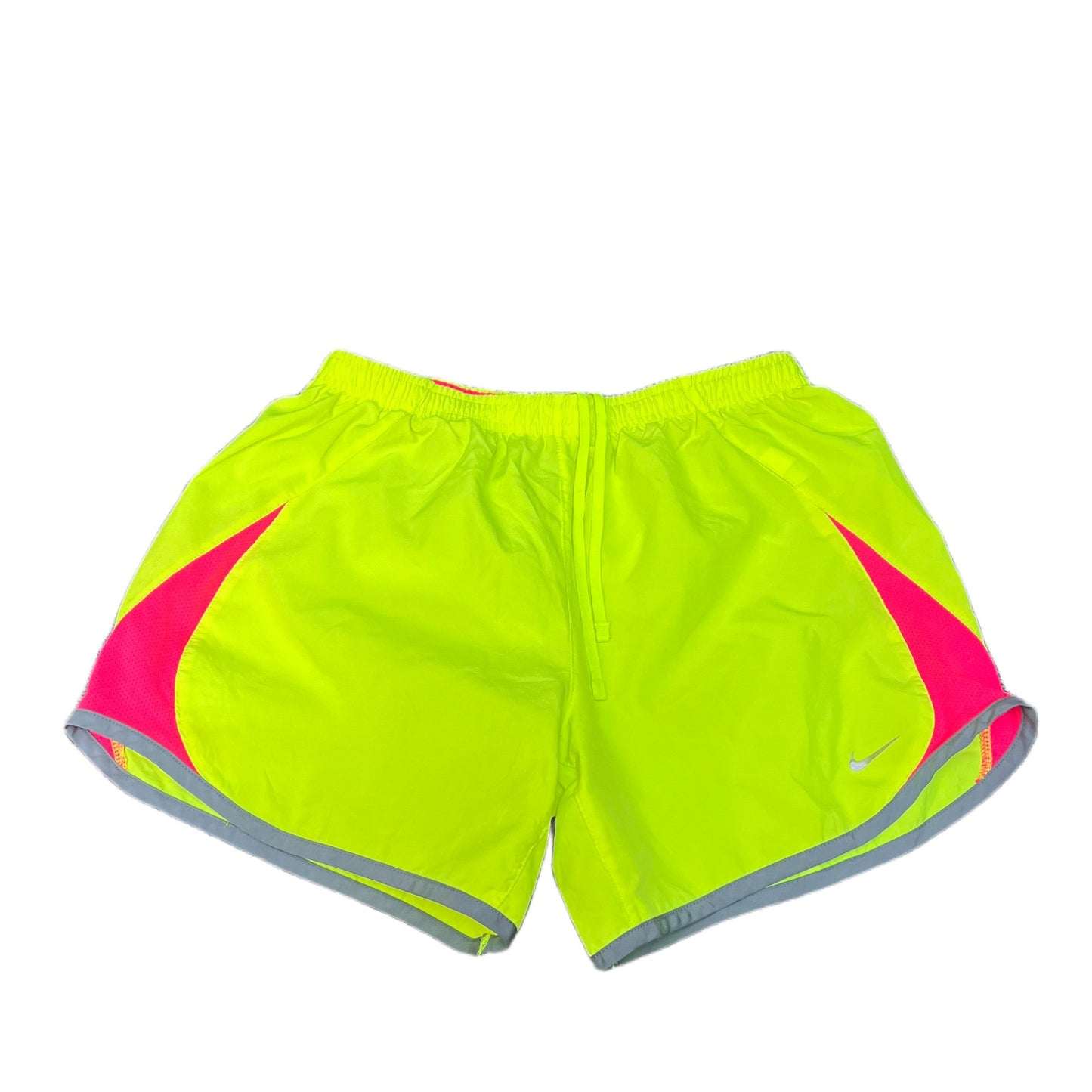 Nike Running Shorts Fits as Womens XS 24" Waist Neon Yellow Pink Dolphin Hem