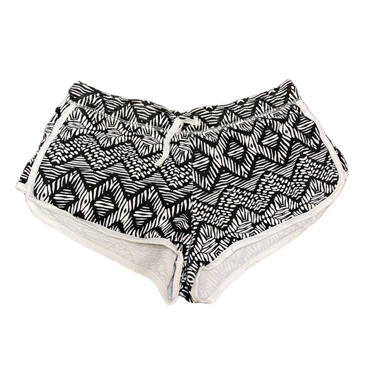 Running Sprinter Shorts Womens L 30" Waist Black White Patterned Gym Dolphin Hem