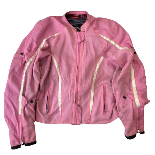 Teknic Motorcycle Jacket Womens Large Pink Zipped Pockets Long Sleeve Full Zip