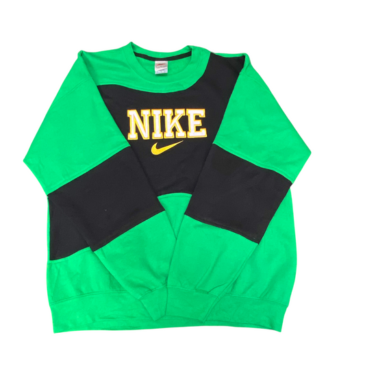 Nike Reworked Sweatshirt Men Large Green Black Embroidered Spellout Logo Vnt Y2K