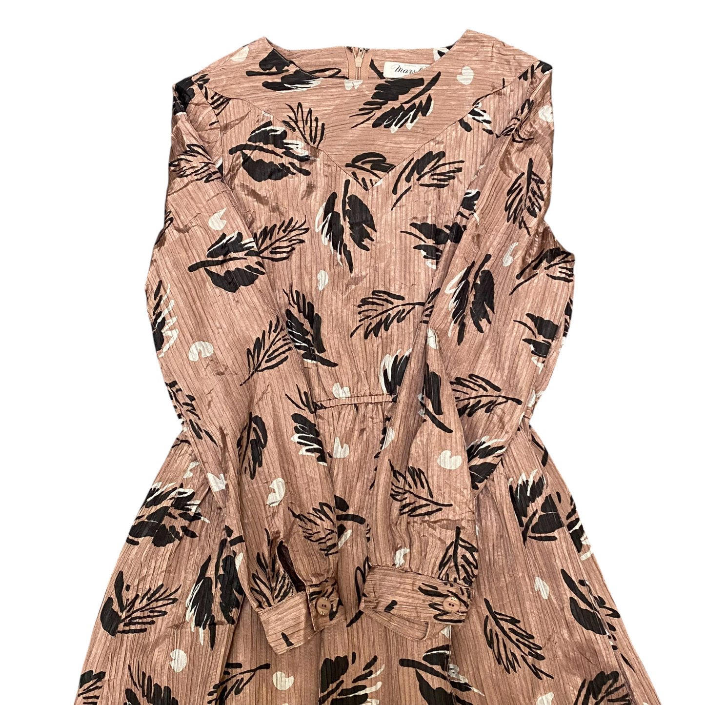 Marsfine Maxi Dress Womens S Brown Floral Textured Round Neck Back Zip Outdoor