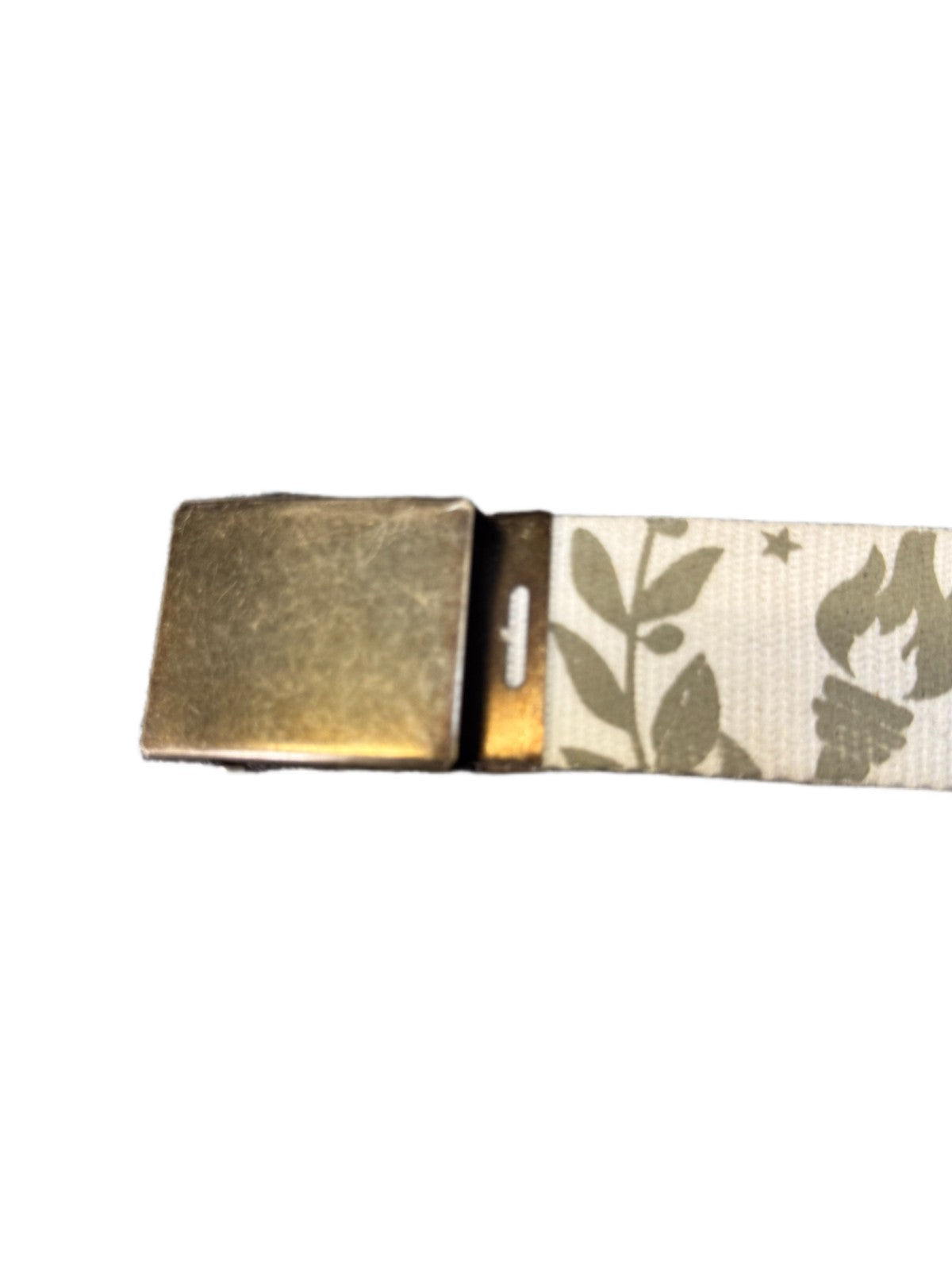 C&A Waist Belt Men White Canvas Adjustable Brass Pin Flip-Top Buckle 46.5 inches