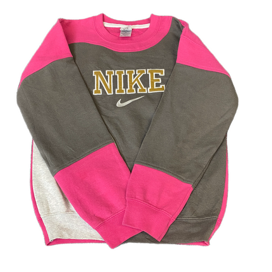 Nike Reworked Sweatshirt Mens S Colorful Embroidered Spellout Logo Vintage Y2K