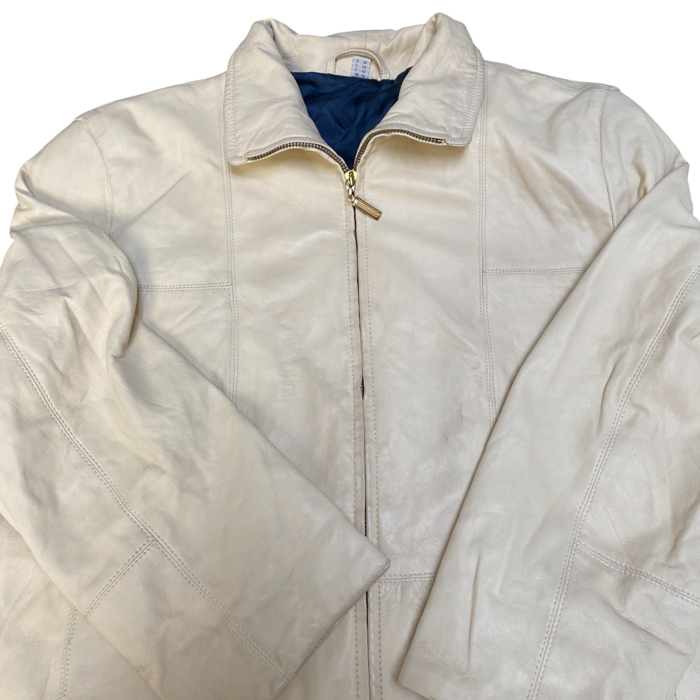 Trapez Ligne Sportive Leather Biker Jacket Men Medium White Long Sleeve Full Zip