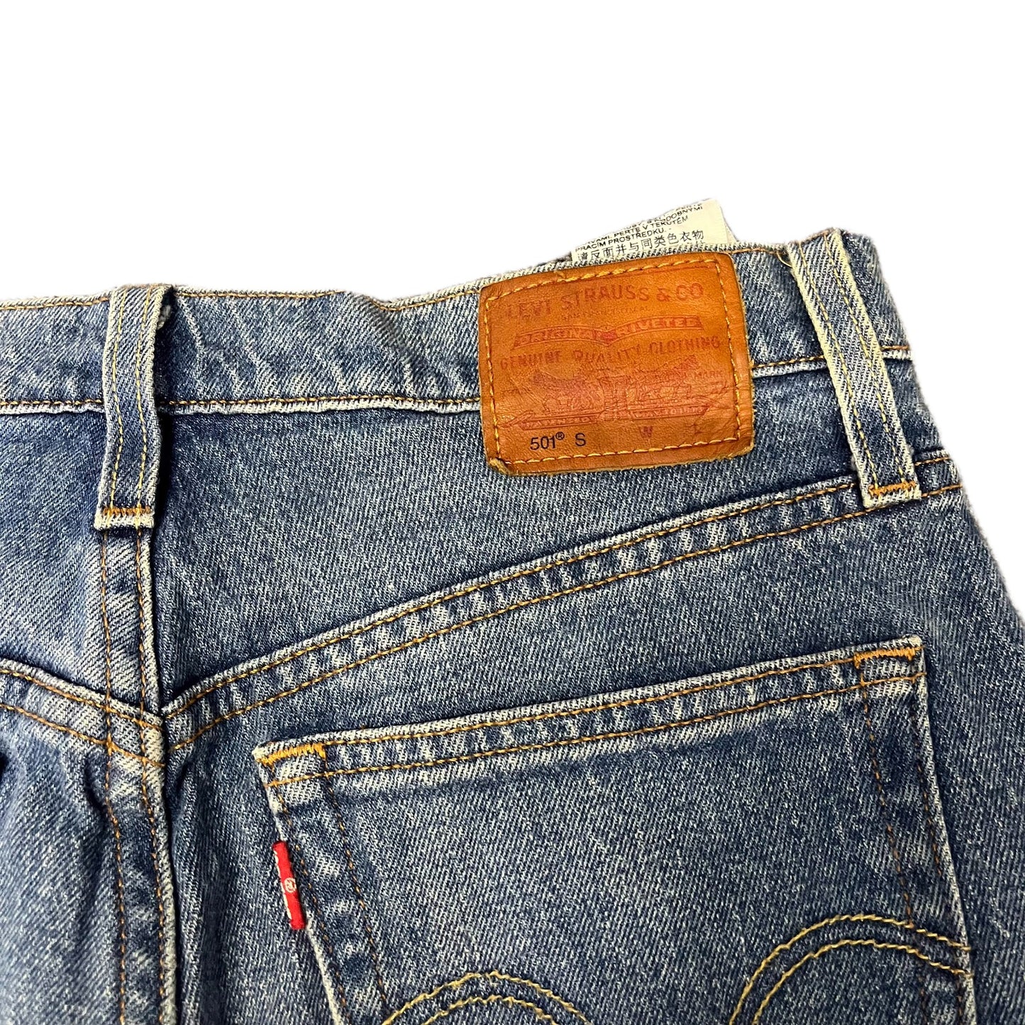 Levi's 501 Denim Shorts Womens S 29" Waist Blue Medium Wash Distressed Red Tab