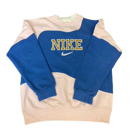Nike Reworked Sweatshirt Mens M Blue Pink Embroidered Spellout Logo Vintage Y2K