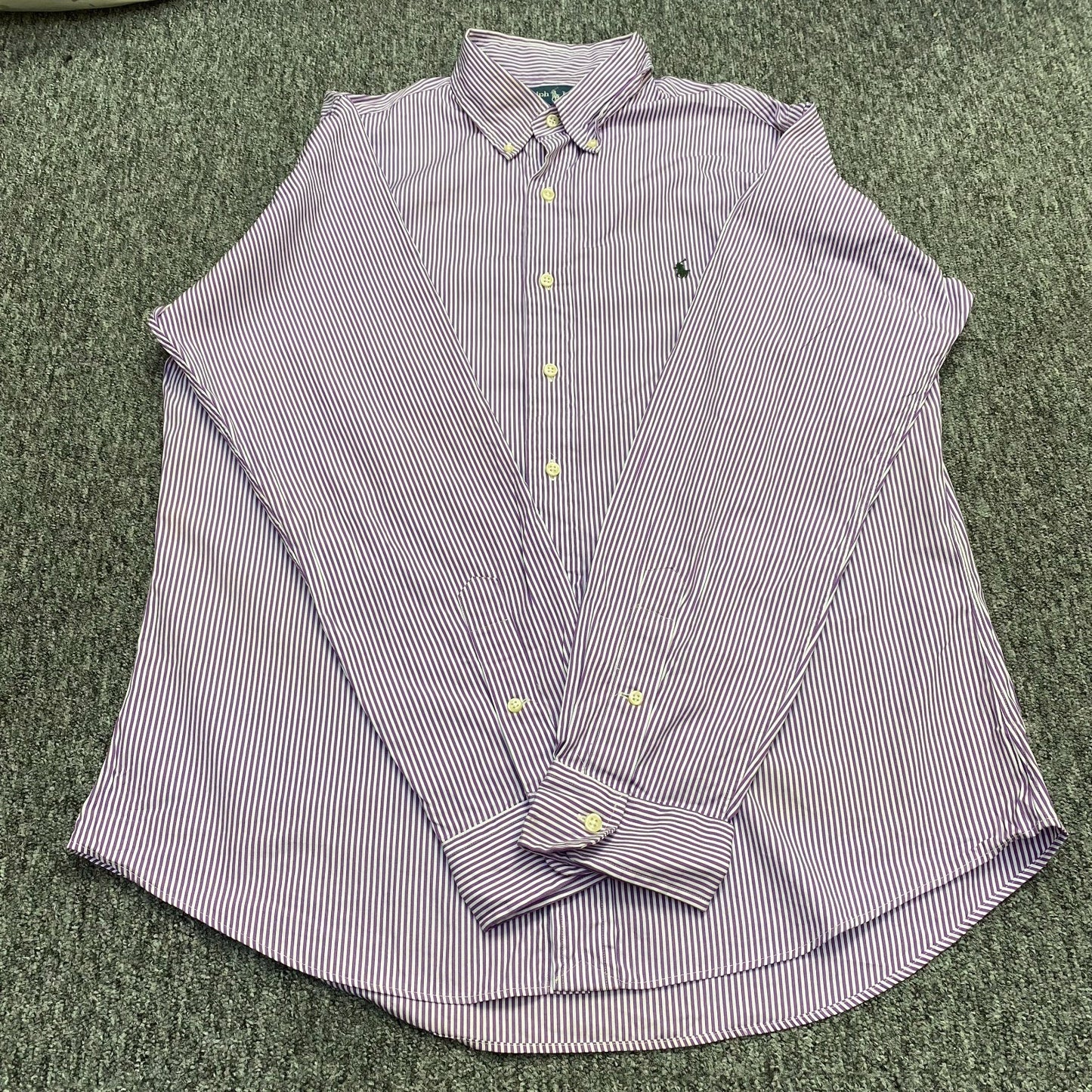 Ralph Lauren Shirt Men's L Purple Striped Long Sleeve Custom Fit Button Down