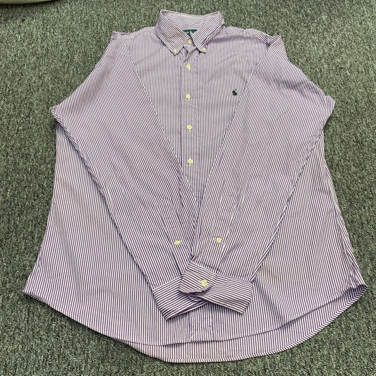 Ralph Lauren Shirt Men's L Purple Striped Long Sleeve Custom Fit Button Down