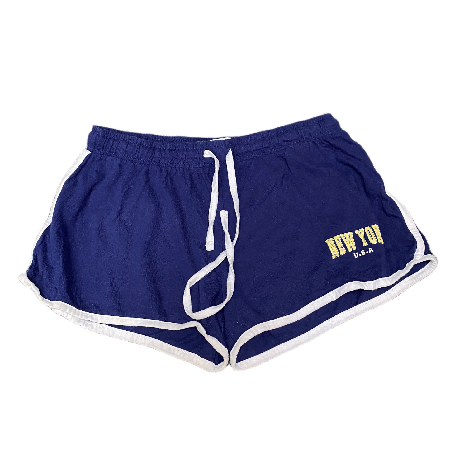 New York USA Running Sprinter Shorts Women L 30" Waist Navy Workout Dolphin Hem