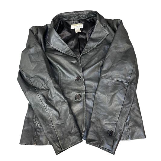 Heine Leather Blazer Jacket Women Medium Black Lined Notch Lapel Single Breasted