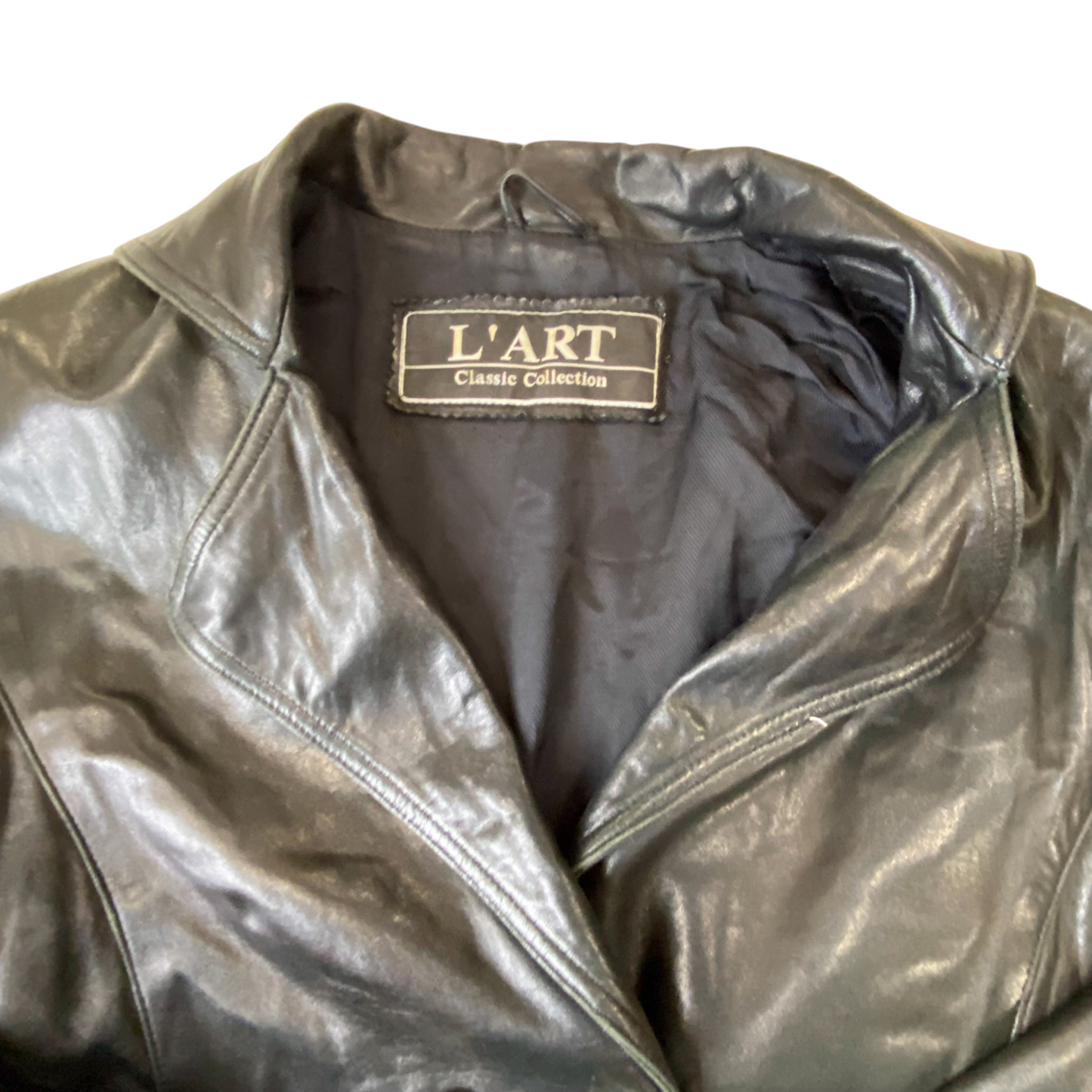 L'Art Classic Collection Leather Blazer Jacket Women Small Black Double Breasted