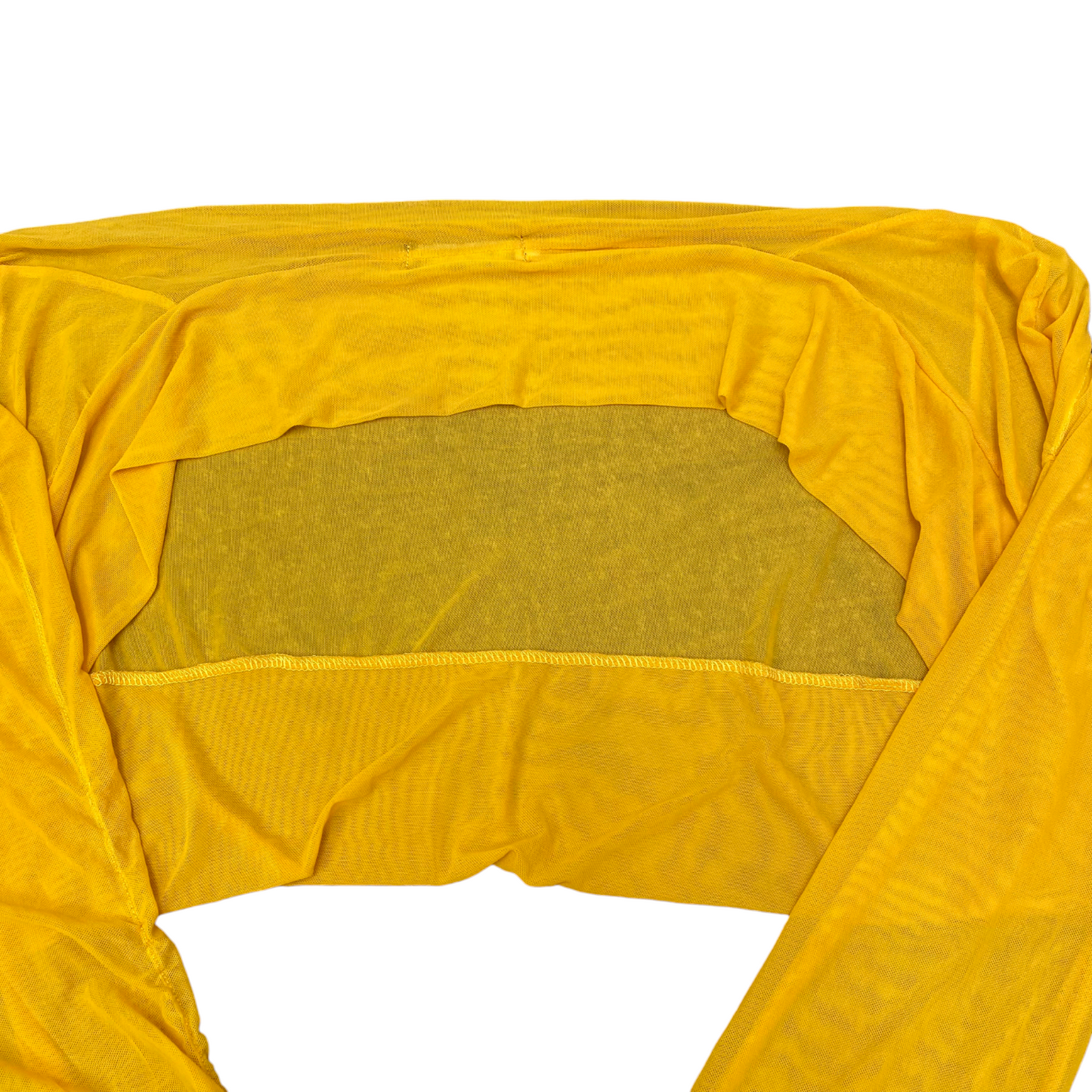 Rimoda Cropped Top Womens L Yellow Solid Sheer Long Sleeve Boat Neck Pullover