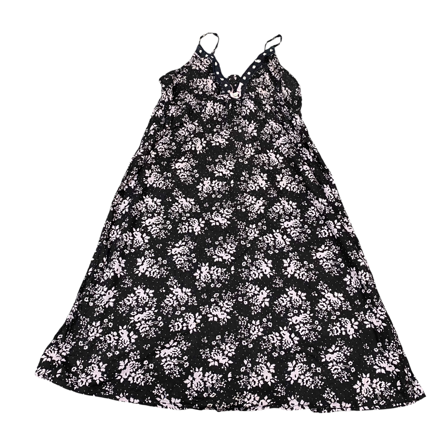 Lingerie Dress Womens S Black Floral Sleeveless V-Neck Lace Trim Casual Pullover