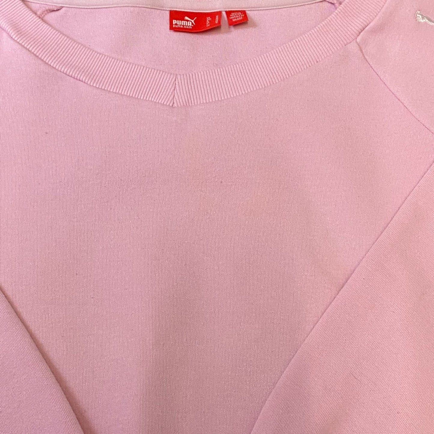 PUMA Sweatshirt Women Medium Pink Adjustable Hem Long Sleeve Round Neck Pullover