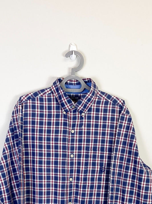 Chaps Shirt Mens Medium Blue Checkered Easy Care Long Sleeve Casual Button Down
