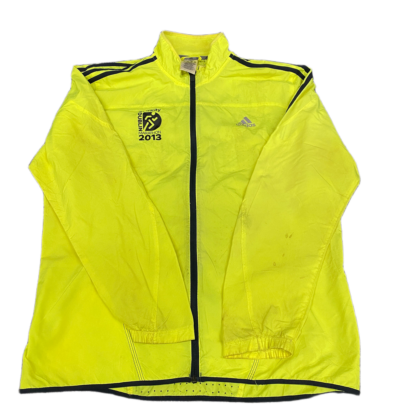 Adidas Running Jacket Men L Yellow Black 3-Stripes 2013 Dublin Marathon Full Zip