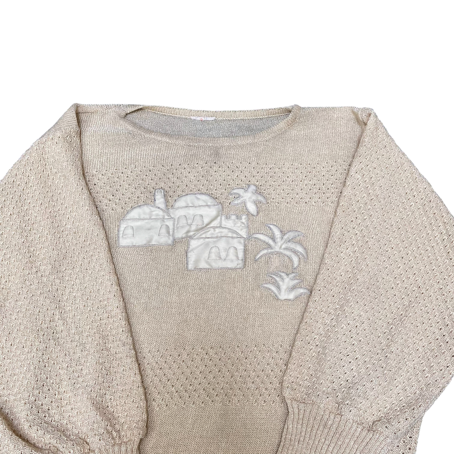 Jumper Womens Large Cream Knitted Embroidered Crew Neck Long Sleeve Pullover