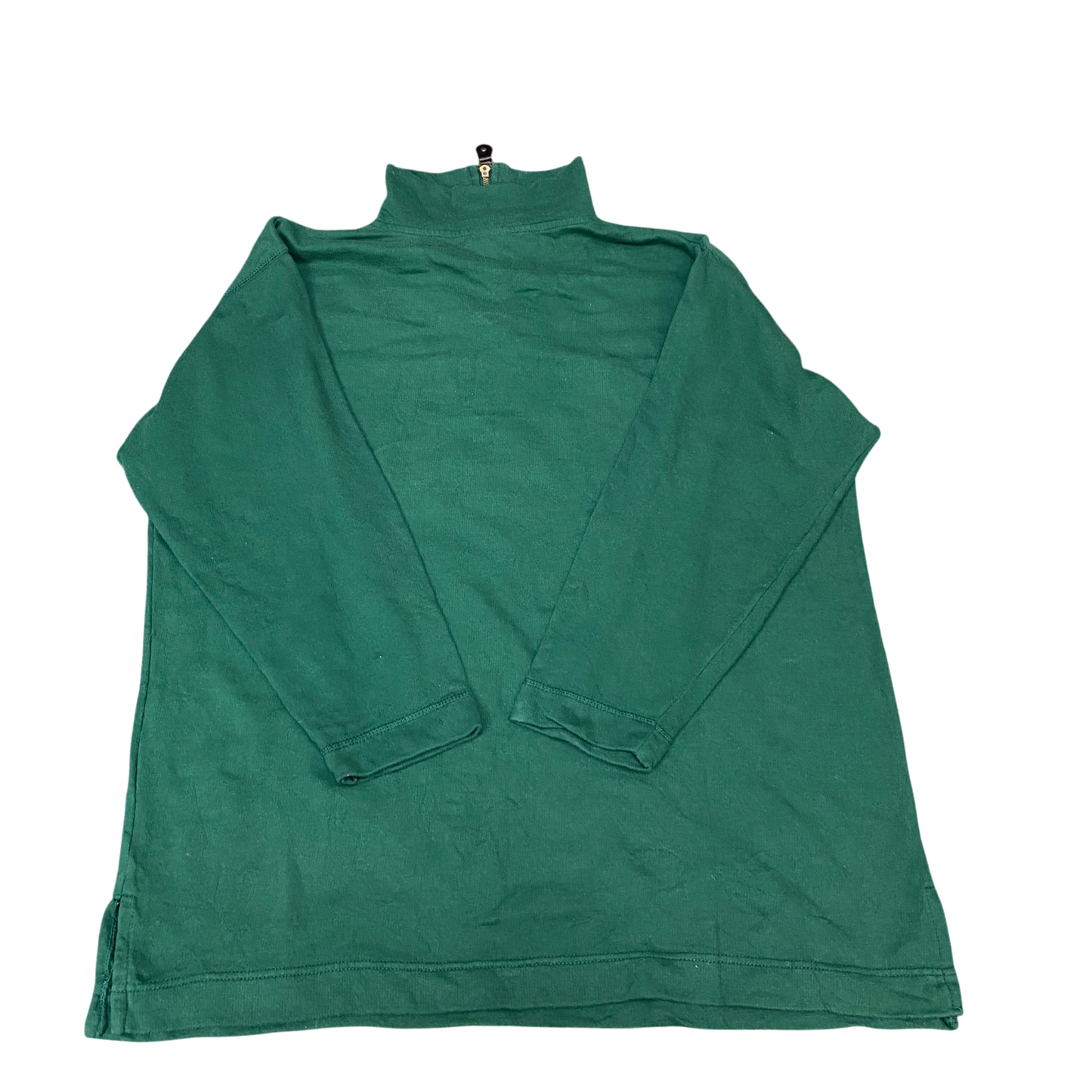 Jumper Mens Medium Green Embroidered Long Sleeve High Neck 1/4 Zip Pullover