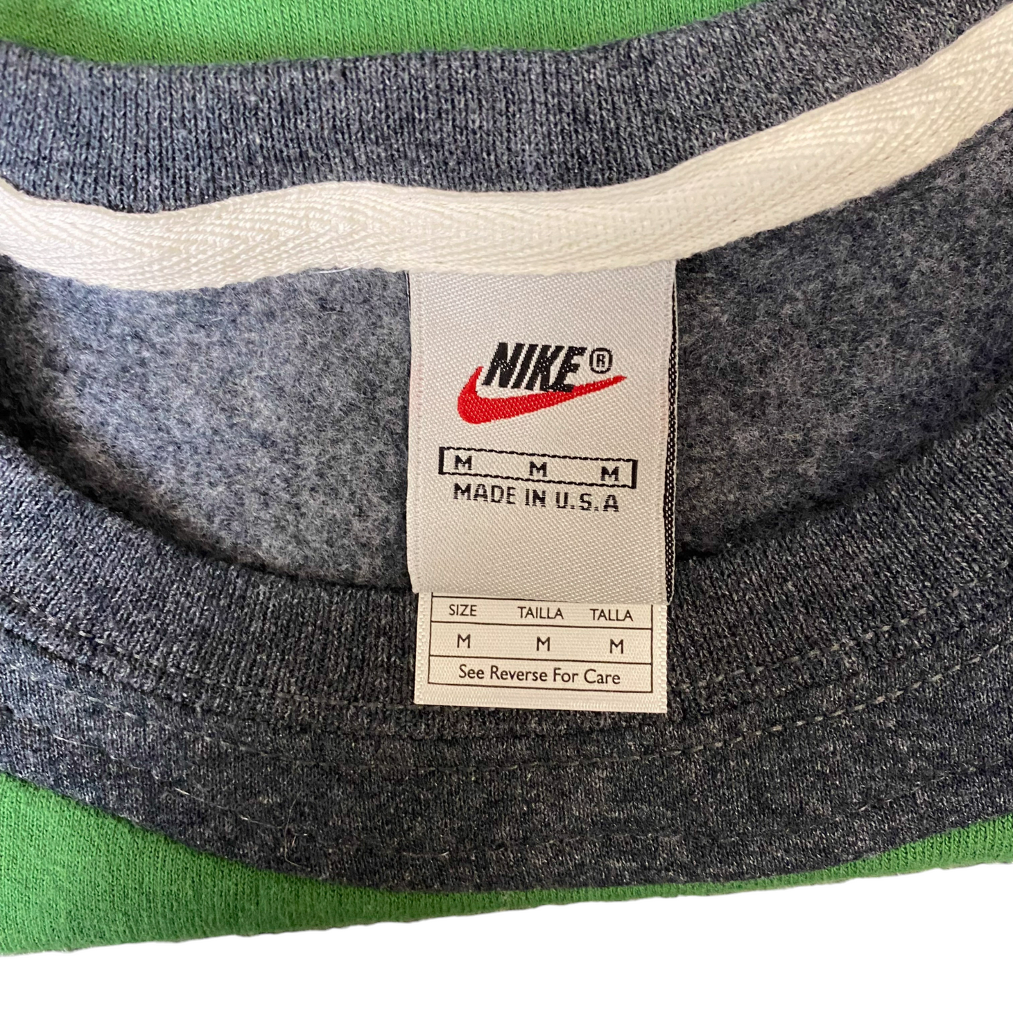 Nike Reworked Sweatshirt Mens M Green Grey Embroidered Spellout Logo Vintage Y2K
