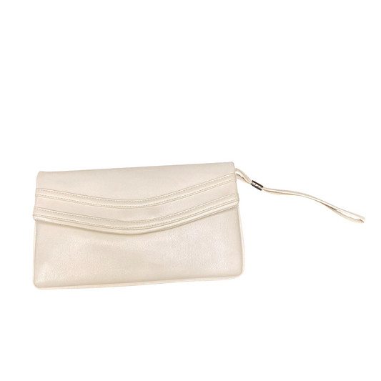 Vintage Womens Clutch Purse Beige Leather Zipper Pocket Classic Single Flap