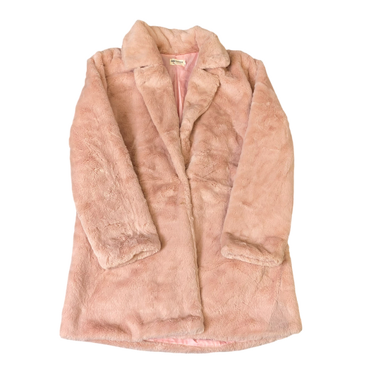 Dolly Express Faux Fur Coat Womens Medium Pink Lined Long Sleeve Notch Lapel