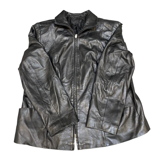 Womens Leather Biker Jacket Medium Black Lined Long Sleeve Collared Full Zip