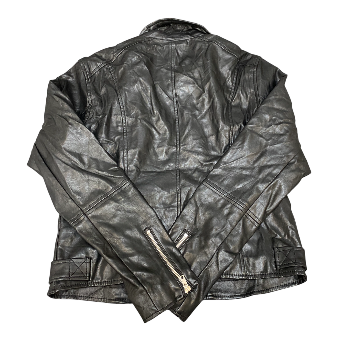 Ambiance Leather Biker Jacket Womens Large Black Lined Collared Asymmetrical Zip