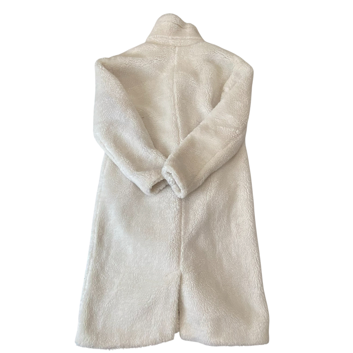 Revelation Faux Fur Teddy Coat Womens Medium White Notch Lapel Button Front